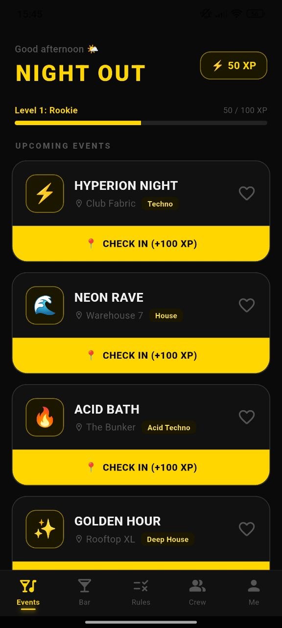 Events screen